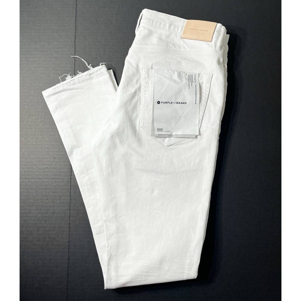 Purple Brand Jeans Mens 34x32 White P001 Slim 5 Pocket Button Fly Distressed Hem